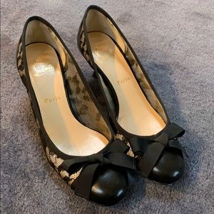 Christian Louboutin lace cap toe kitten heels